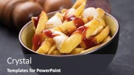  Presentation with potato chips - Theme with canadian-poutine-fried-potato-chips background and a dark gray colored foreground