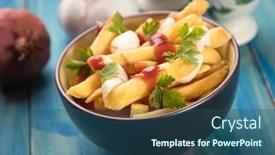  Presentation with potato chips - Theme having canadian-poutine-fried-potato-chips background and a ocean colored foreground