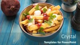  Presentation with potato chips - Slide set consisting of canadian-poutine-fried-potato-chips background and a ocean colored foreground