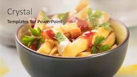  Presentation with potato chips - Slide set consisting of canadian-poutine-fried-potato-chips background and a soft green colored foreground