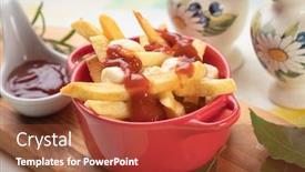  Presentation with potato chips - Cool new PPT layouts with canadian-poutine-fried-potato-chips backdrop and a tawny brown colored foreground