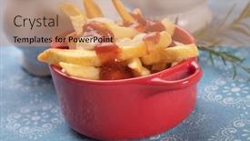  Presentation with potato chips - Amazing slides having canadian-poutine-fried-potato-chips backdrop and a coral colored foreground