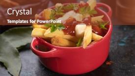  Presentation with potato chips - Amazing slide set having canadian-poutine-fried-potato-chips backdrop and a tawny brown colored foreground