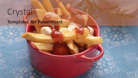  Presentation with potato chips - Slide set featuring canadian-poutine-fried-potato-chips background and a coral colored foreground