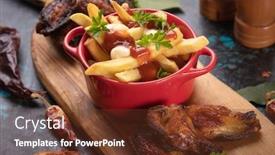  Presentation with canadian - Presentation enhanced with canadian-poutine-fried-potato-chips background and a tawny brown colored foreground