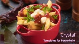  Presentation with canadian - Presentation theme featuring canadian-poutine-fried-potato-chips background and a tawny brown colored foreground