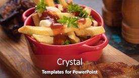  Presentation with potato chips - Cool new PPT layouts with canadian-poutine-fried-potato-chips backdrop and a tawny brown colored foreground