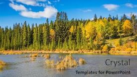  Presentation with ecotourism - Slides consisting of canadian province of alberta the rocky mountains banff magnificent sunny day in lakes vermilion concept of ecotourism background and a gold colored foreground
