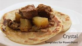  Presentation with south indian food - PPT theme having canai prata traditional south indian background and a coral colored foreground