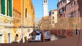  Presentation with canal - Colorful slide set enhanced with canal and famous leaning bell tower in venice italy backdrop and a yellow colored foreground