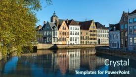  Presentation with canal - PPT layouts enhanced with canal-and-medieval-houses-bruges background and a ocean colored foreground
