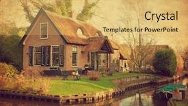  Presentation with old photo - Audience pleasing presentation theme consisting of canal and old house in giethoorn netherlands photo in retro style added paper texture backdrop and a yellow colored foreground