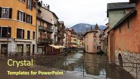  Presentation with canal - Audience pleasing theme consisting of medieval town of annecy backdrop and a tawny brown colored foreground
