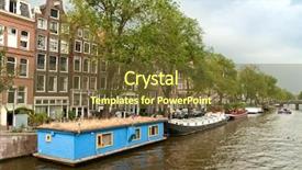  Presentation with house boat - Theme enhanced with canal with blue house boat background and a tawny brown colored foreground