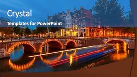  Presentation with amsterdam - PPT theme consisting of canals in amsterdam at night background and a teal colored foreground