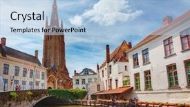  Presentation with canals - Audience pleasing theme consisting of canals of bruges brugge church backdrop and a light blue colored foreground