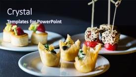  Presentation with catering - PPT theme with canape on the catering table background and a wine colored foreground