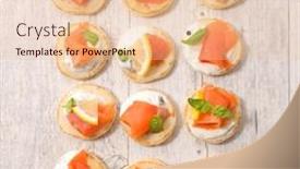  Presentation with salmon - Audience pleasing presentation consisting of canape with cheese and salmon backdrop and a lemonade colored foreground
