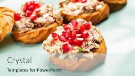  Presentation with pomegranate - Colorful presentation enhanced with canape-with-meat-salad backdrop and a sky blue colored foreground