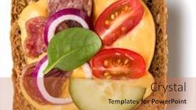  Presentation with appetizer - Slides having canape with salami open faced sandwich crostini isolated on white background closeup top view flat lay appetizer tartarine background and a red colored foreground