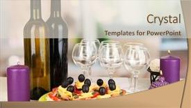  Presentation with wine and tapas - PPT theme featuring canapes and wine in restaurant background and a  colored foreground