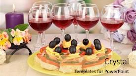  Presentation with restaurant - Colorful PPT theme enhanced with canapes-and-wine-in-restaurant backdrop and a yellow colored foreground