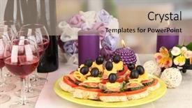  Presentation with restaurant - Presentation theme with canapes-and-wine-in-restaurant background and a coral colored foreground