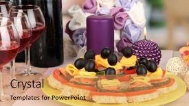  Presentation with restaurant - Audience pleasing slides consisting of canapes-and-wine-in-restaurant backdrop and a coral colored foreground