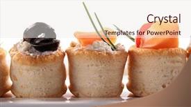  Presentation with appetizer - PPT theme enhanced with canapes appetizer buffet food background and a sky blue colored foreground