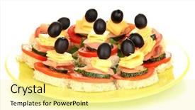  Presentation with white plate - PPT layouts having canapes-on-plate-isolated background and a blonde colored foreground
