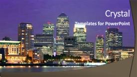  Presentation with london - Presentation design consisting of canary wharf business district background and a violet colored foreground