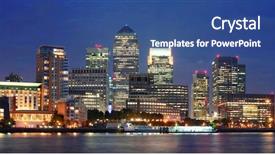  Presentation with london - PPT theme with canary wharf business district background and a ocean colored foreground