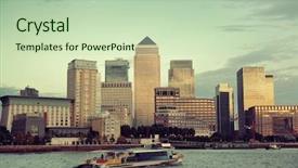  Presentation with london - Presentation theme consisting of canary wharf business district background and a soft green colored foreground