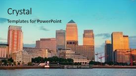  Presentation with london - Theme enhanced with canary wharf business district background and a seafoam green colored foreground