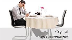  Presentation with text message - Colorful PPT theme enhanced with cancel - disappointed young man reading backdrop and a  colored foreground