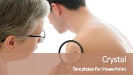  Presentation with cancer - Theme enhanced with cancer - dermatologist examines a mole background and a coral colored foreground