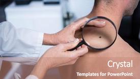  Presentation with magnifying glass - Amazing slide set having cancer - dermatologist examining mole with magnifying backdrop and a coral colored foreground