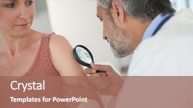  Presentation with skin cancer - Presentation design featuring skin cancer - dermatologist looking at woman's mole background and a coral colored foreground