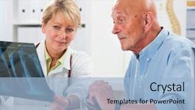  Presentation with cancer - Presentation enhanced with cancer - doctor explaining x-ray results background and a light blue colored foreground