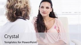  Presentation with pink ribbon - Beautiful PPT layouts featuring cancer - female patient listening to doctor backdrop and a light gray colored foreground