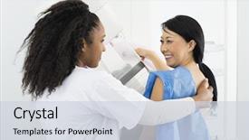  Presentation with cancer - Beautiful slide deck featuring cancer - happy woman looking at doctor backdrop and a sky blue colored foreground