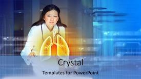  Presentation with lungs - Theme having cancer - image of pretty woman therapist background and a teal colored foreground