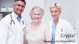  Presentation with pink ribbon breast awareness - Audience pleasing PPT layouts consisting of cancer - pink awareness ribbon against doctors backdrop and a light gray colored foreground