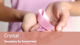  Presentation with pink ribbon - Amazing theme having cancer - pink ribbon in woman's hands backdrop and a coral colored foreground