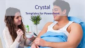  Presentation with husband and wife 3 d - PPT theme with cancer aliments - wife visiting ill husband background and a  colored foreground