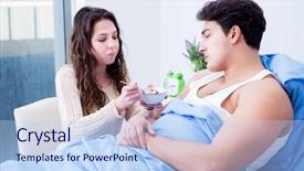  Presentation with husband and wife 3 d - Presentation design consisting of cancer aliments - wife visiting ill husband background and a  colored foreground