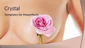  Presentation with pink rose - Amazing slide deck having cancer care - beautiful woman covers breast backdrop and a coral colored foreground
