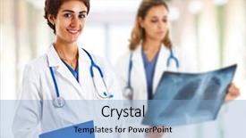  Presentation with cancer care - Colorful presentation design enhanced with cancer care - portrait of a friendly female backdrop and a light blue colored foreground