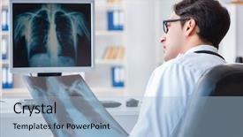  Presentation with dental radiology panoramic x ray - Slide deck consisting of cancer center - doctor radiologist looking at x-ray background and a  colored foreground