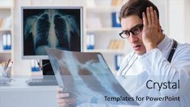  Presentation with radiologist - Presentation design having cancer center - doctor radiologist looking at x-ray background and a  colored foreground